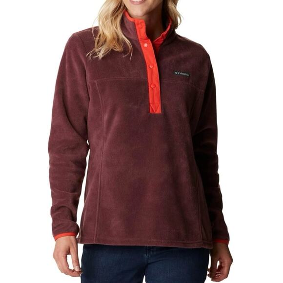 COLUMBIA Burgundy Red Benton Springs Half-Snap Pullover Fleece Sweatshirt Size S - Picture 1 of 11